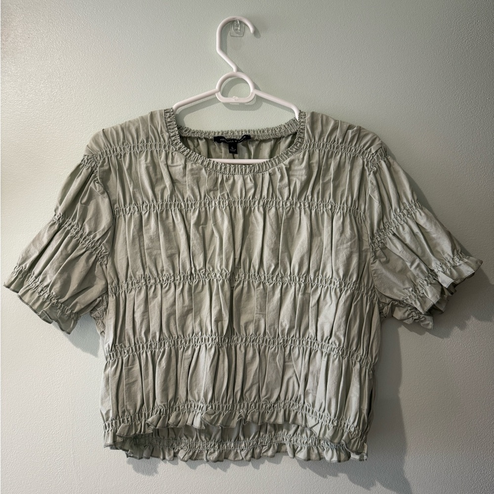 sage green crinkle top